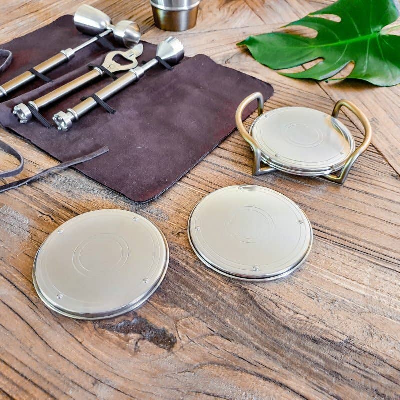 Steel & Antique Brass Coaster (Set of 4)