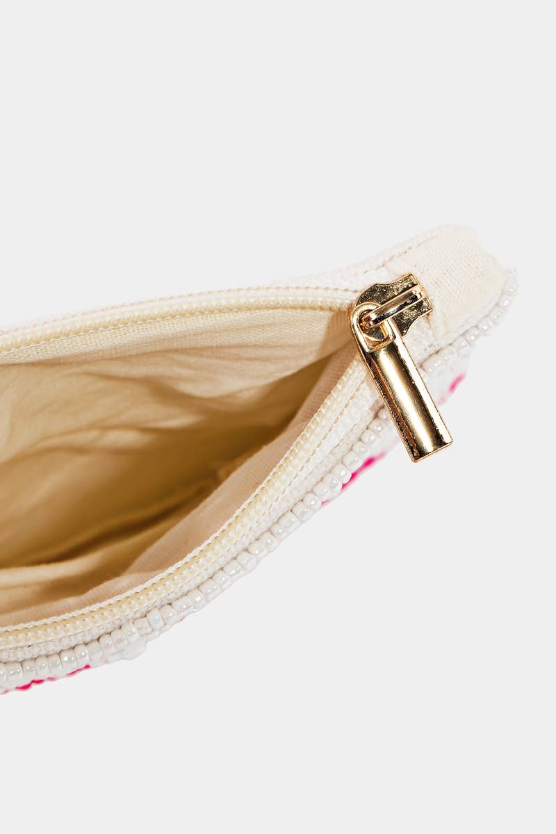 Pink Seed Beaded Coin Purse