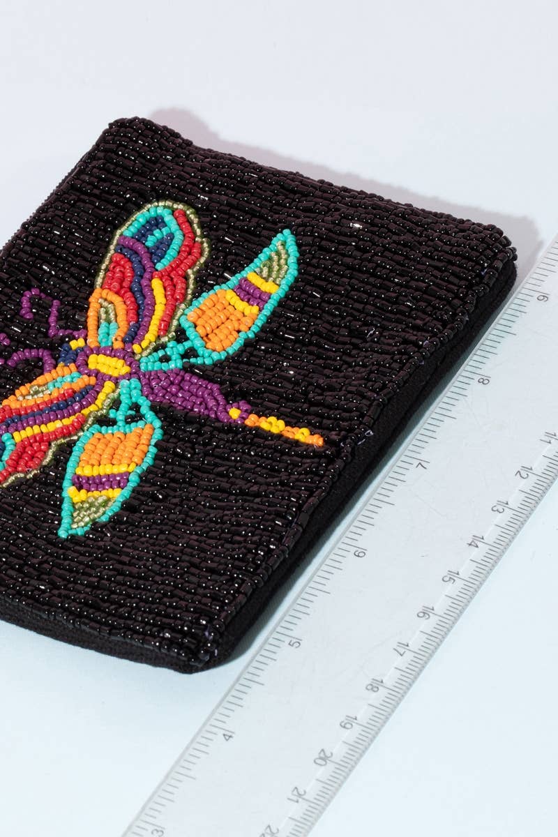 Colorful Dragon Fly Beaded Coin Purse