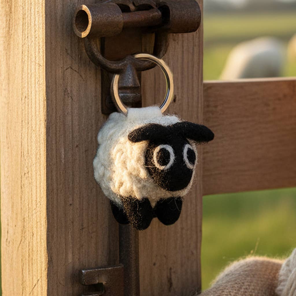Handmade Fair trade Needle Felt Black Sheep Keyring