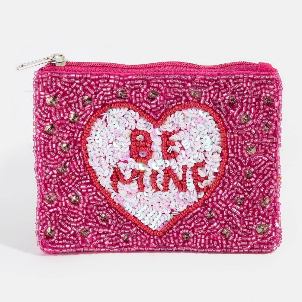 Be Mine Heart Seed Beaded Coin Purse