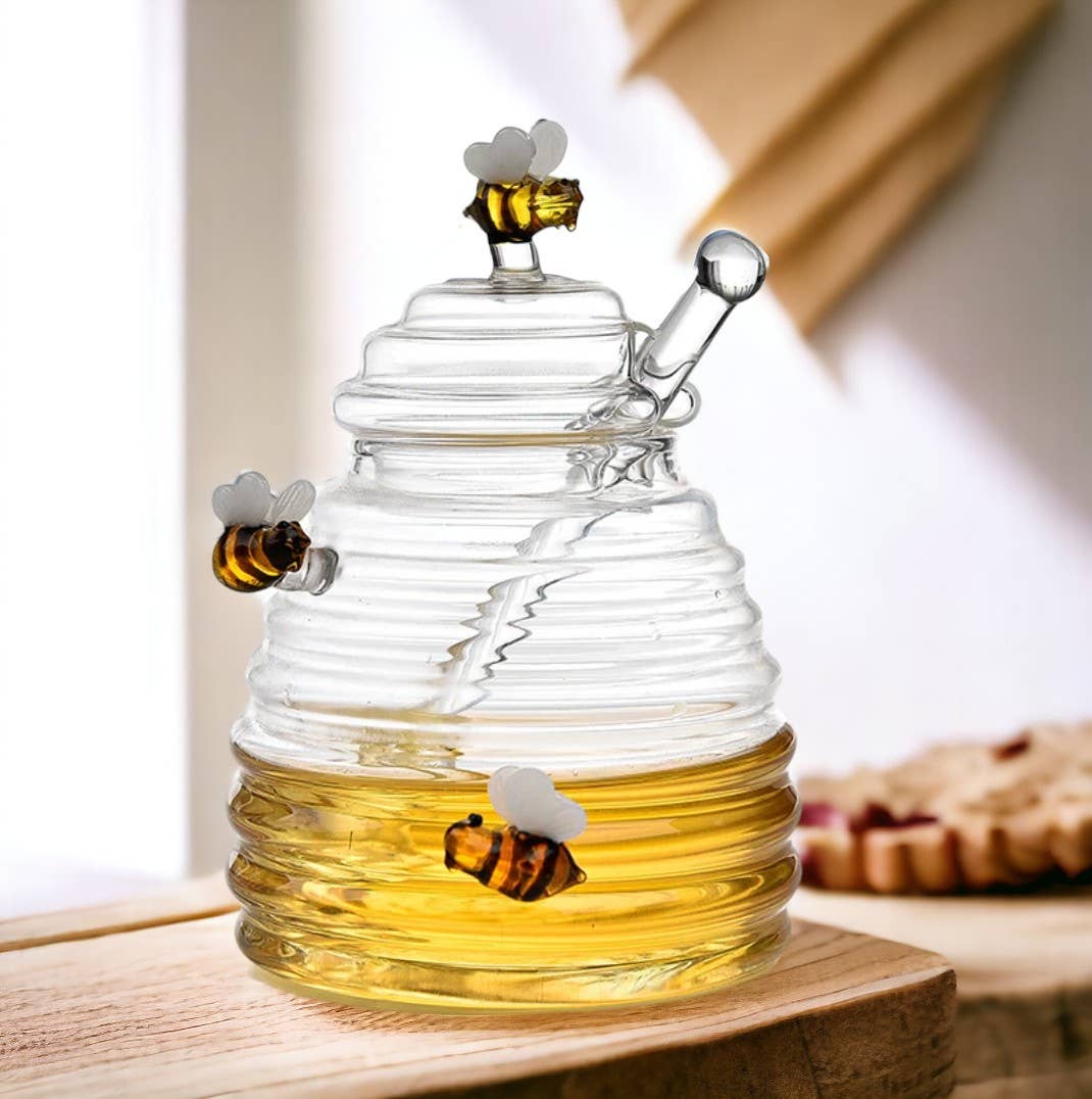 Glass Honey Jars with Lids and Honey Stick | Honey Pot 