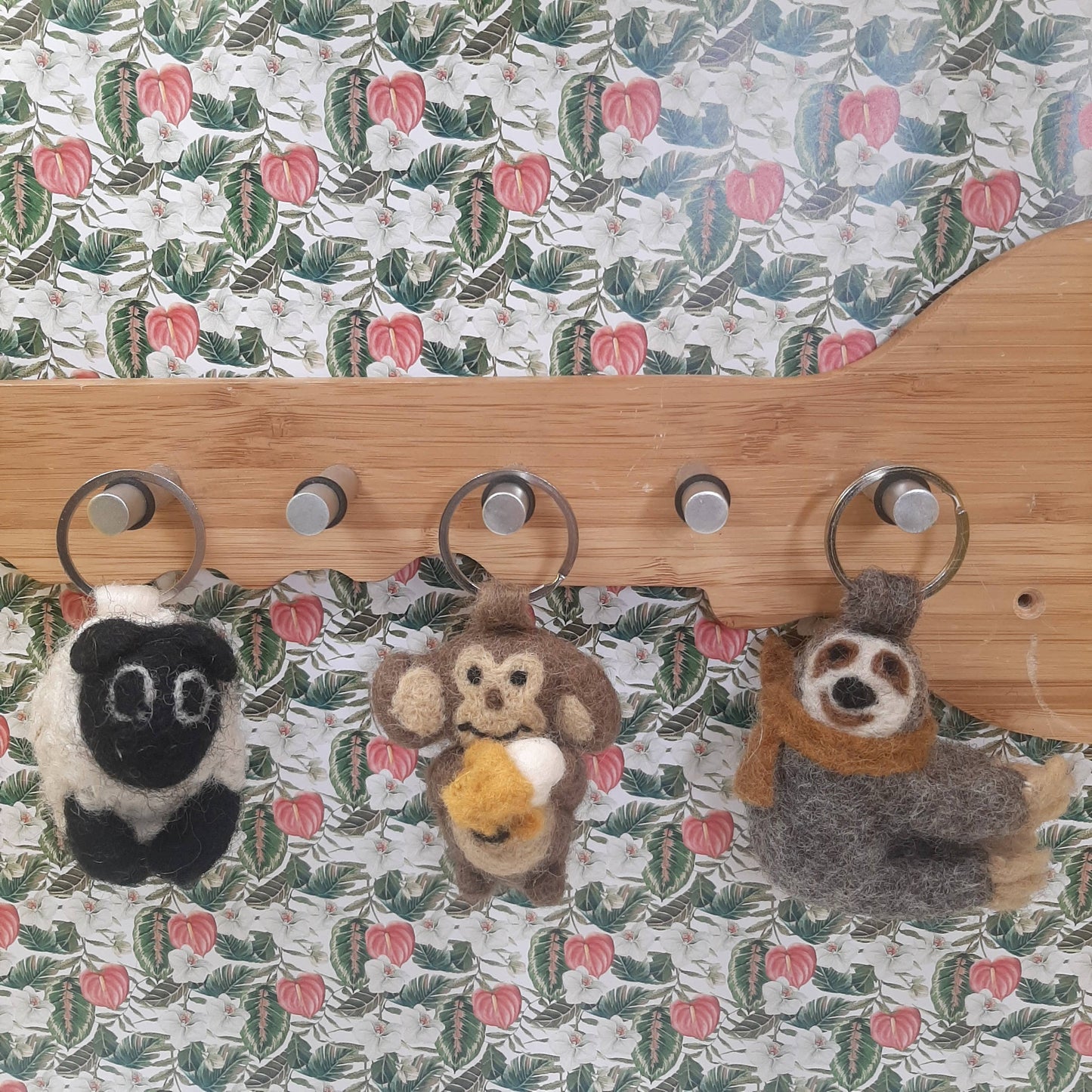 Handmade Fair trade Needle Felt Black Sheep Keyring