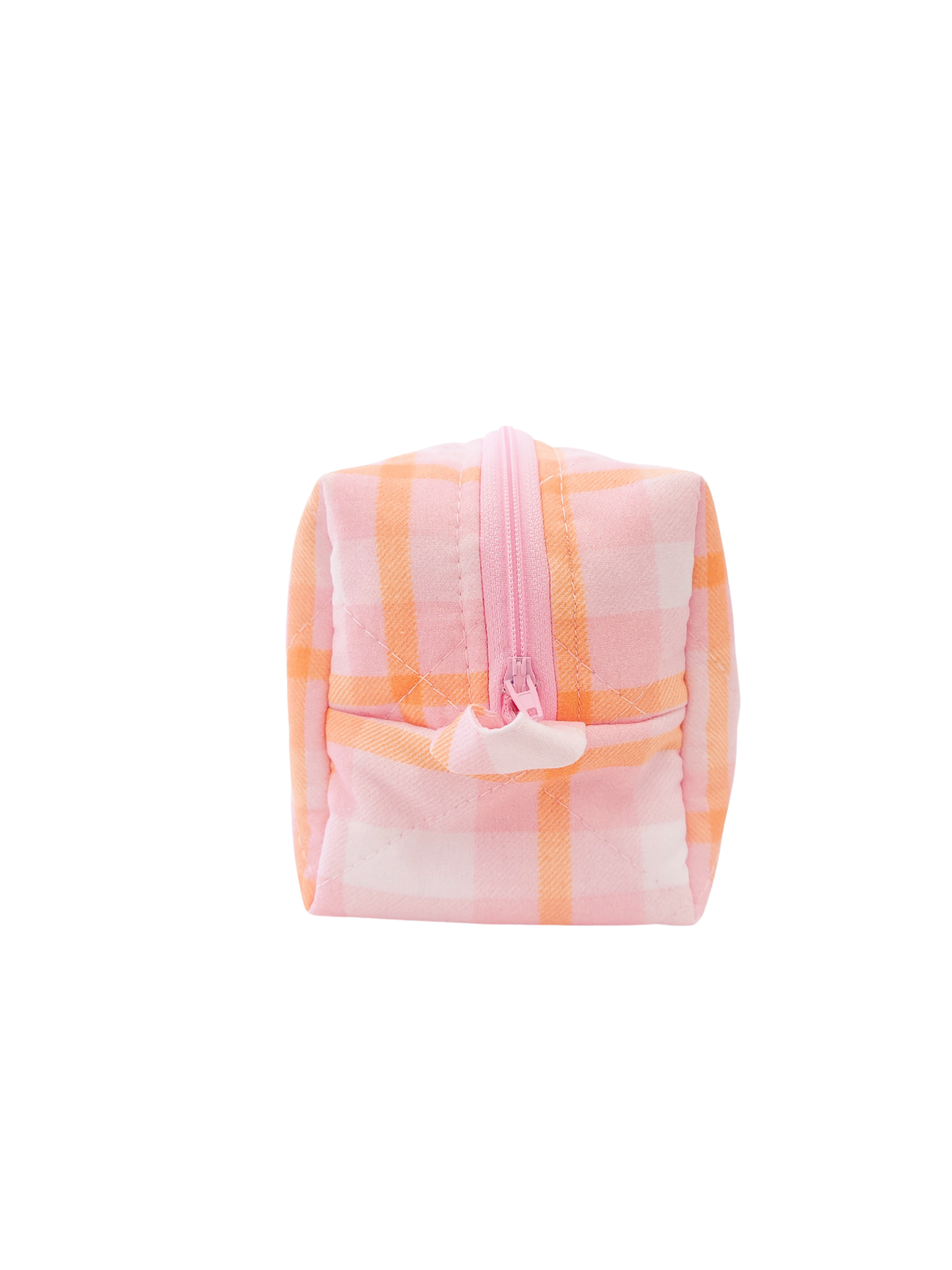 Quilted Makeup Bag- Pink/Orange Plaid