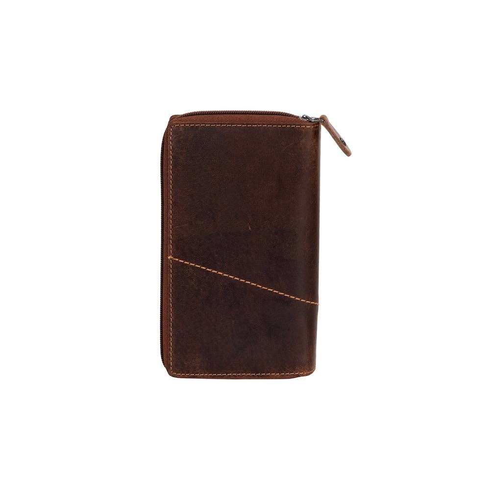 Wildera Leather “Aurora” Ladies’ Long Leather Wallet – Zip-Around RFID Wallet in Sandel