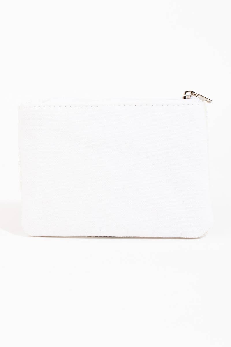 White Seed Beaded Smiley Face Coin Purse