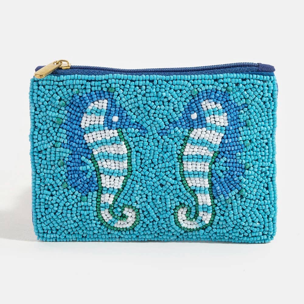Sea Horses Seed Beaded Coin Purse