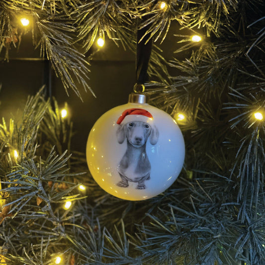 Christmas Sidney Sausage Dog Fine Bone China Baubl