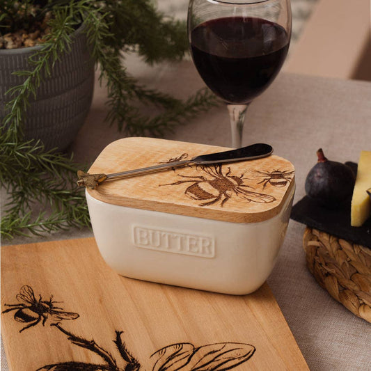 Bee White Butter Dish & Knife Set