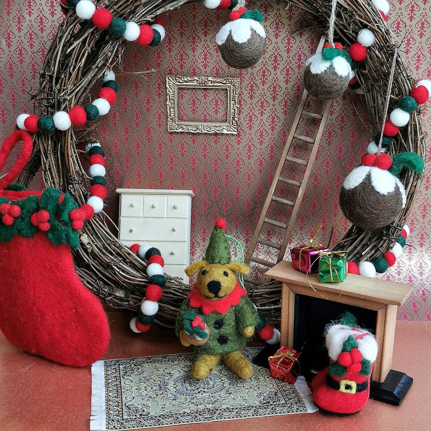 Handmade Felt Christmas Pudding Baubles Hanging Decoration