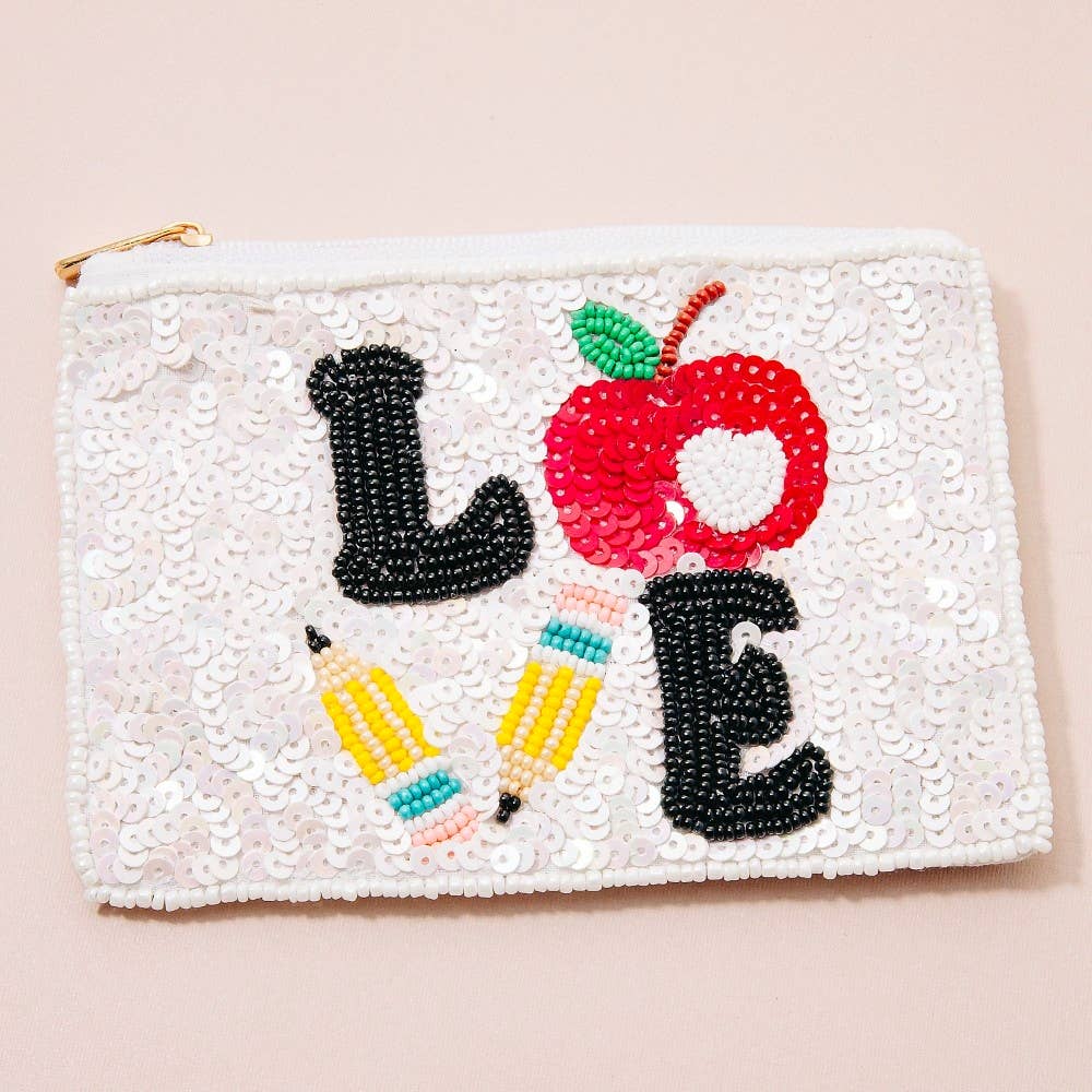 Apple And Pencils Love Sequin Coin Purse