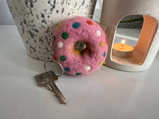 Handmade Felt Donut Strawberry Sprinkle Keyrings