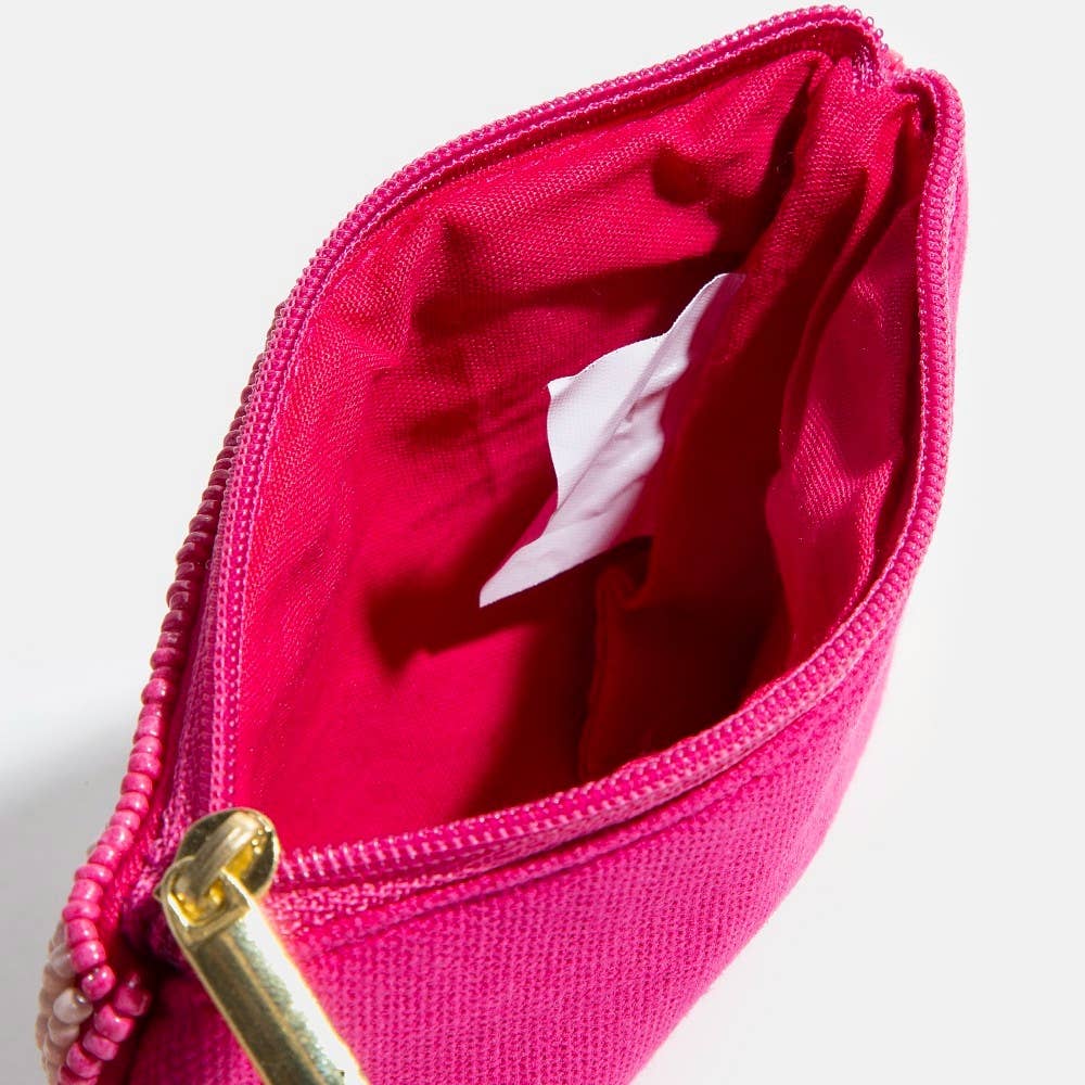 Double Strawberry Striped Seed Beaded Coin Purse