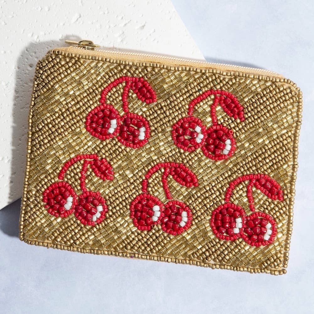 Seed Beaded Multi Cherry Fruit Coin Purse