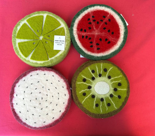 Set of 4 Handmade Felt Fruit Coasters Watermelon- 10 cm
