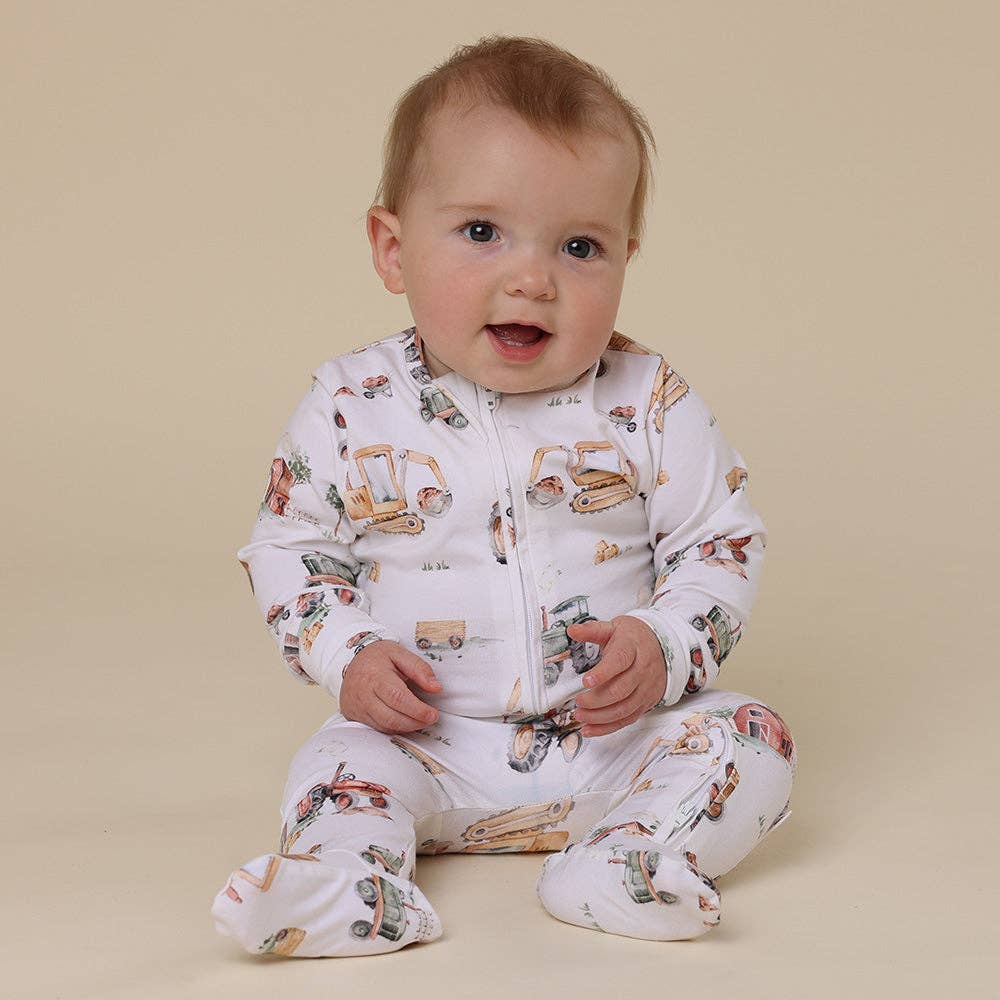 Diggers & Tractors Organic Snuggle Sleepsuit Zip Footie