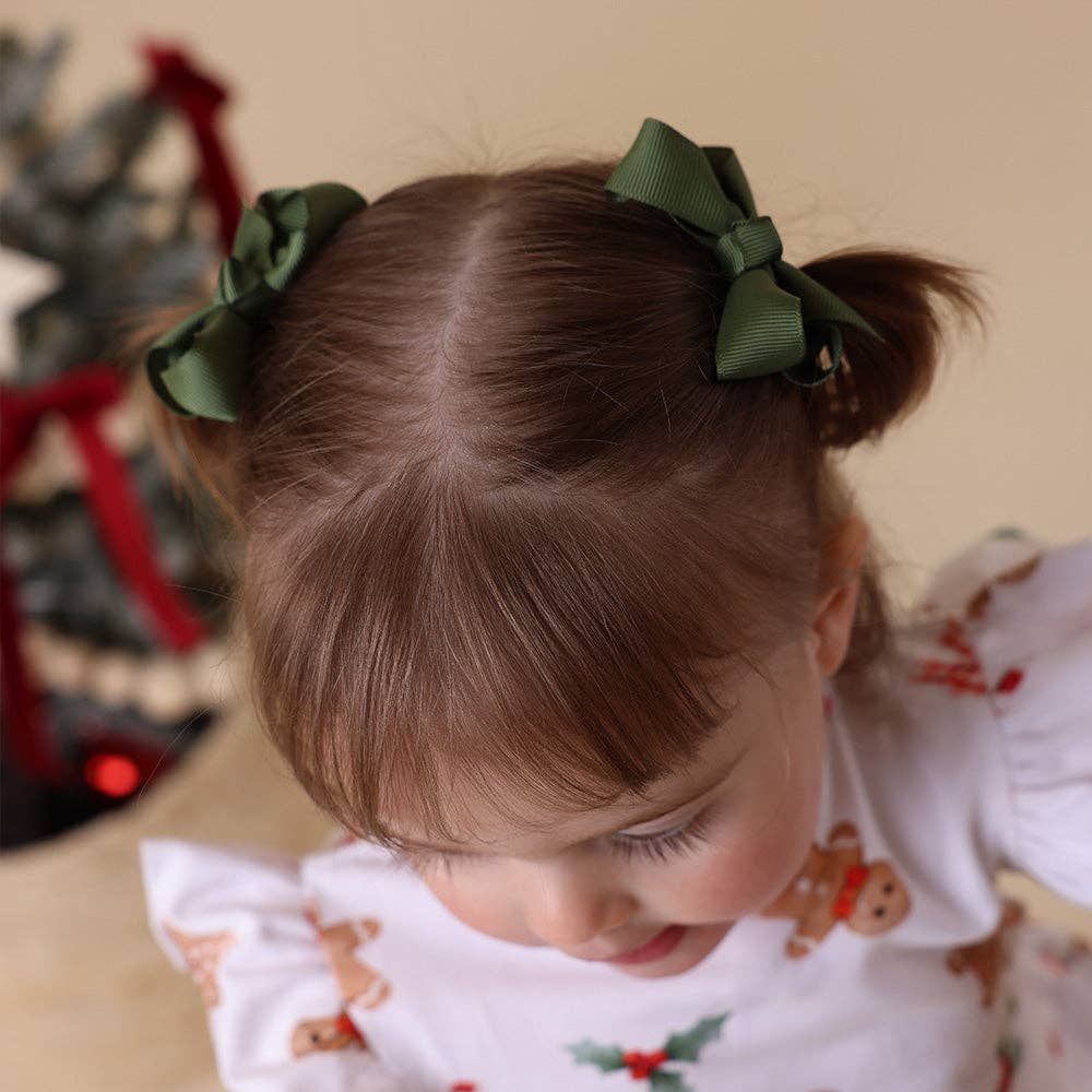 Olive Piggy Tail Hair Clips - Pair