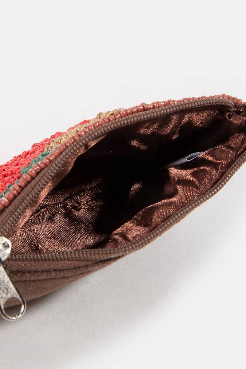 Seed Beaded Camo And Heart Coin Purse