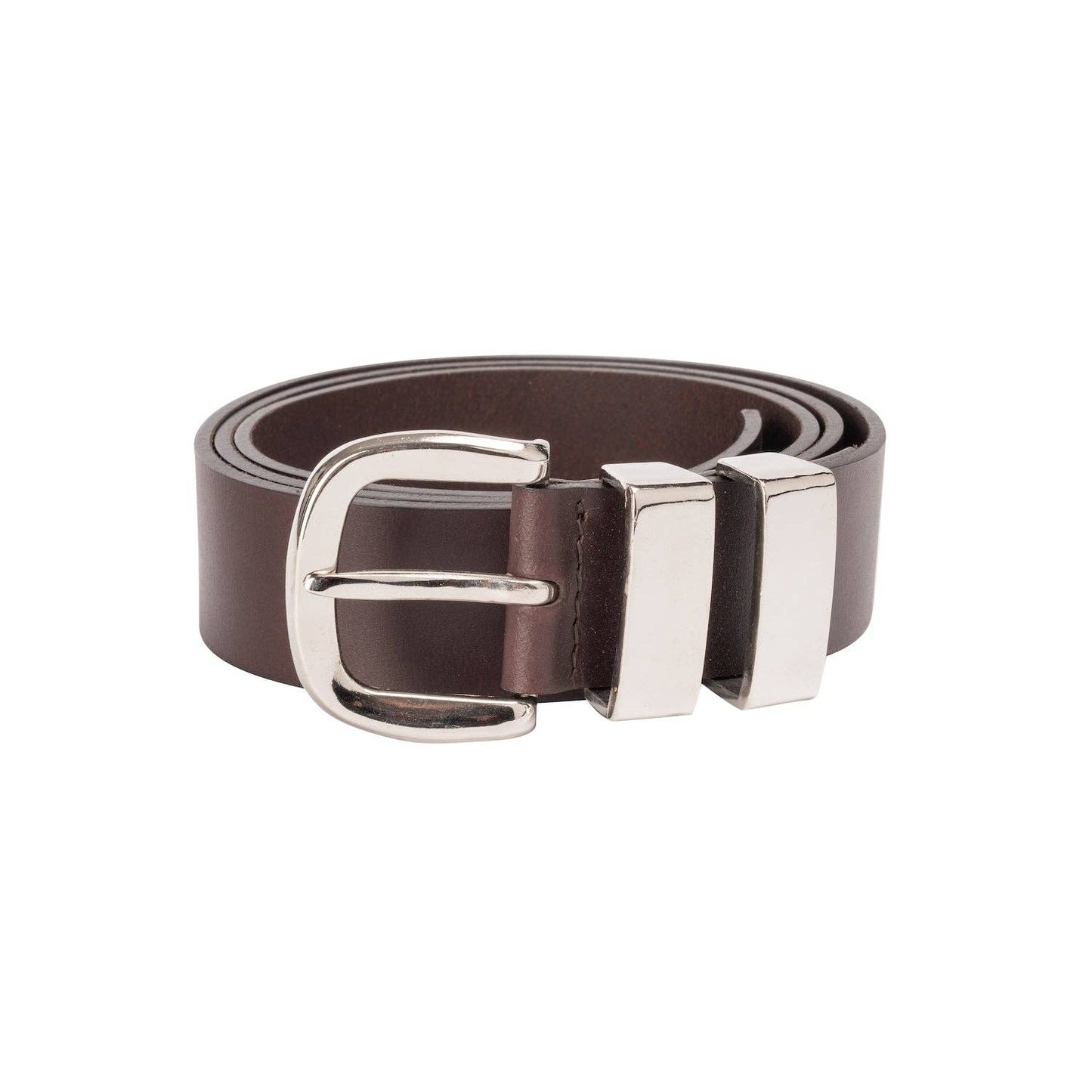 Leather Belt Brown with Sliver Buckle - Johnny 6 QTYs