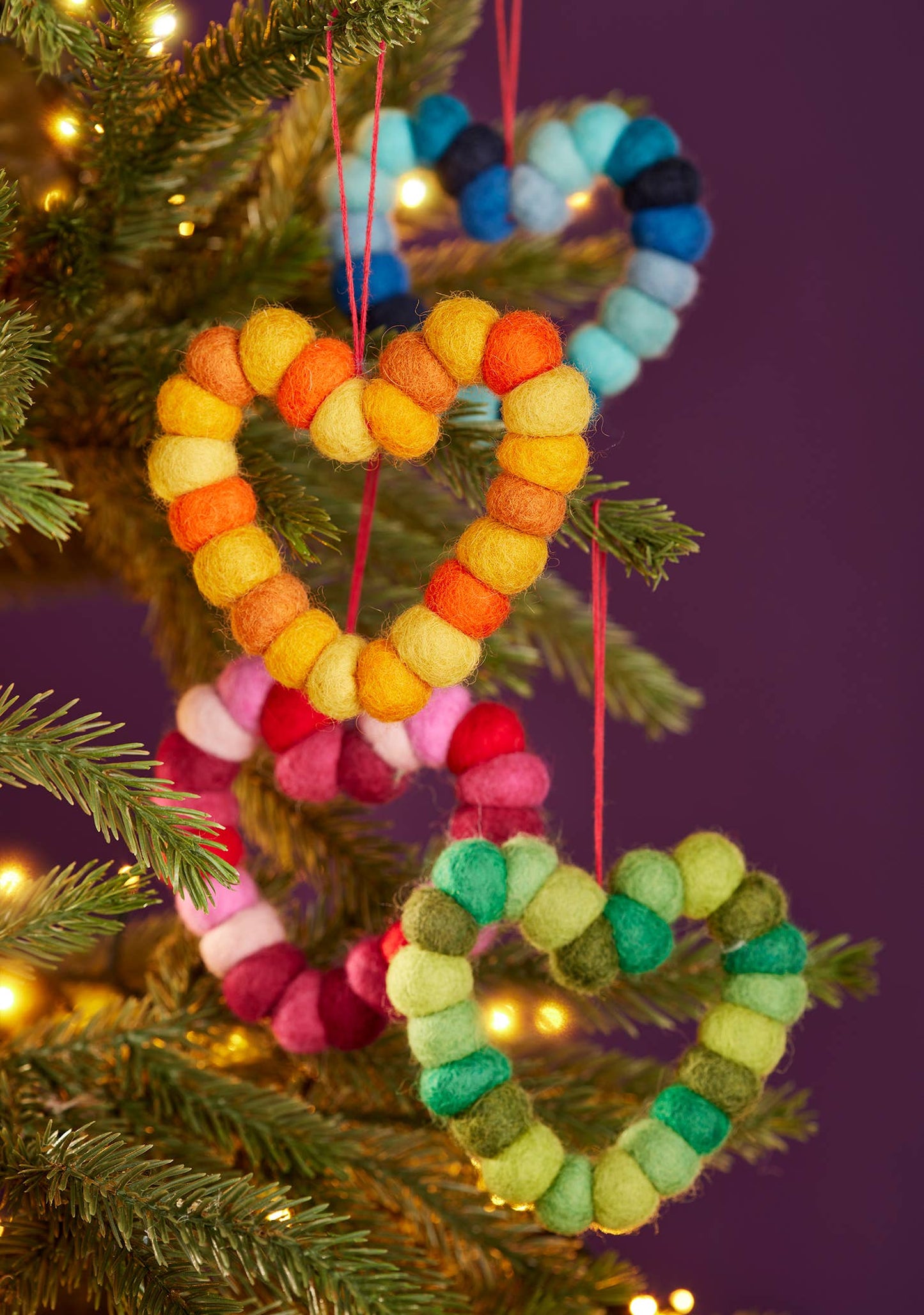 Set of 4 Rainbow Pom Pom Hearts