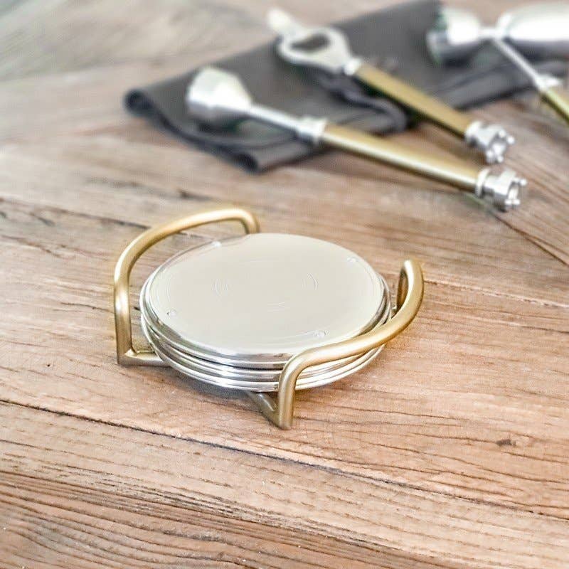 Steel & Antique Brass Coaster (Set of 4)