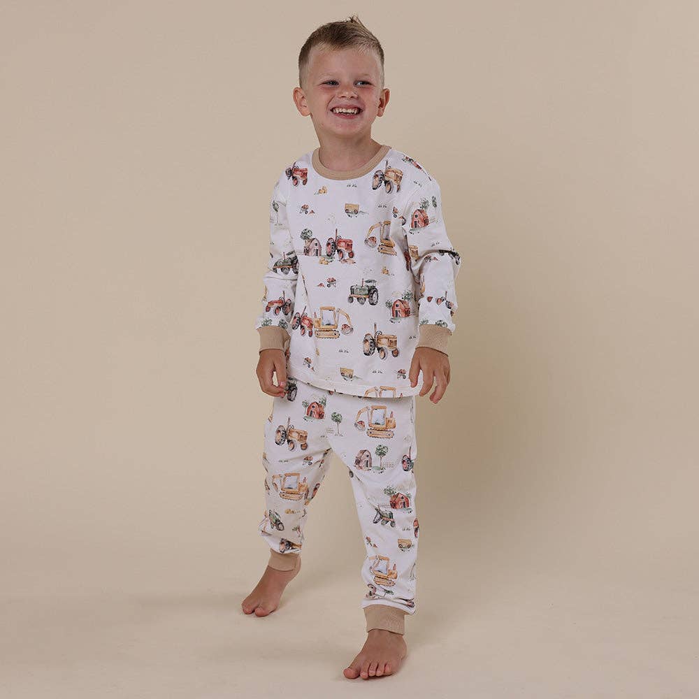 Diggers & Tractors Organic Kids Long Sleeve PJ Set