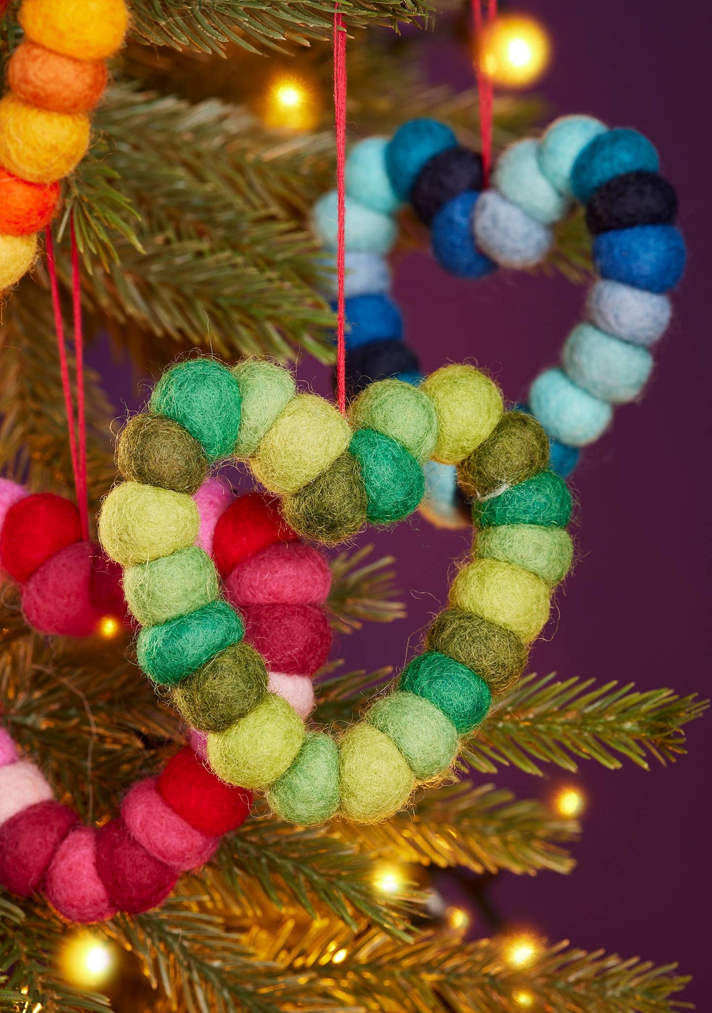Set of 4 Rainbow Pom Pom Hearts