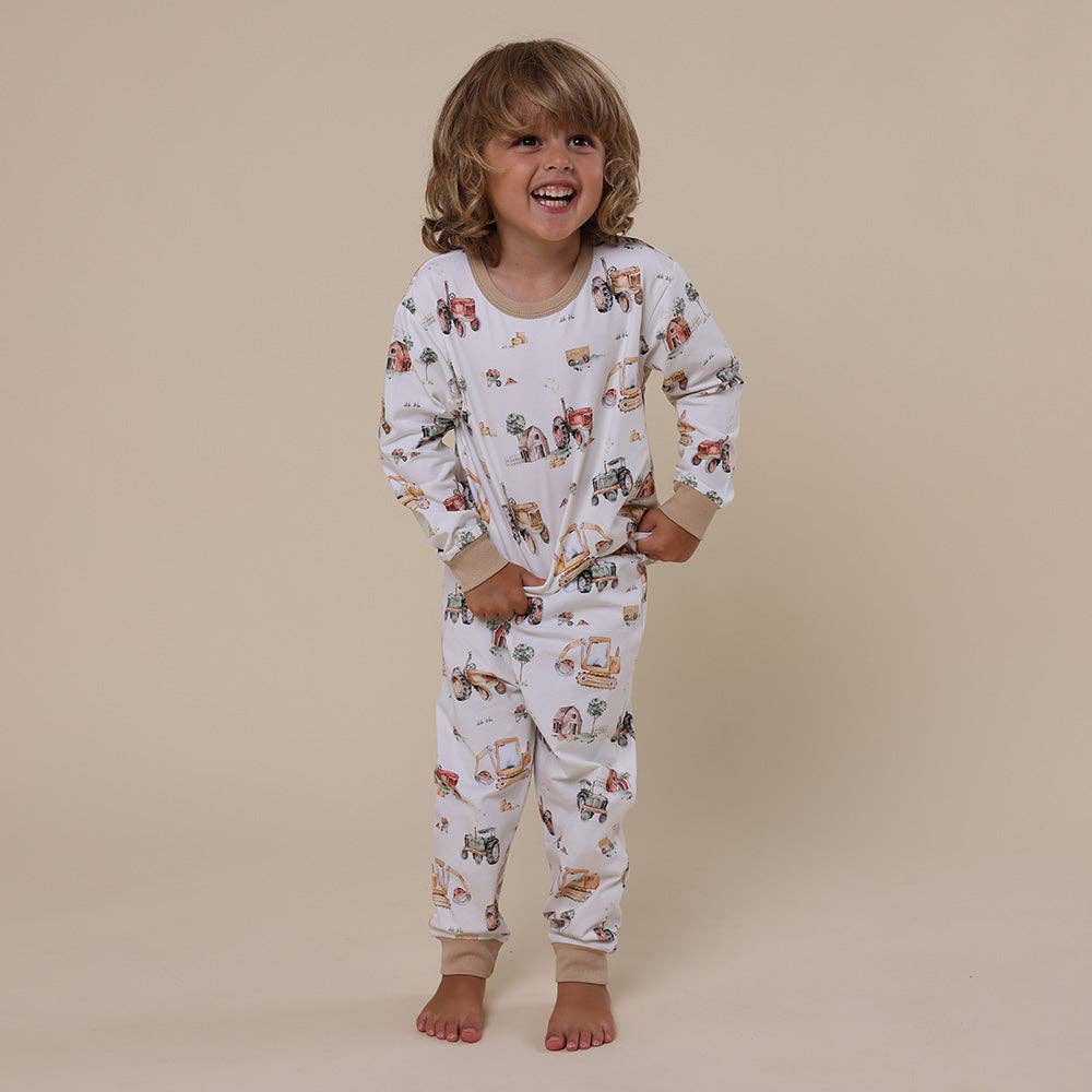 Diggers & Tractors Organic Kids Long Sleeve PJ Set