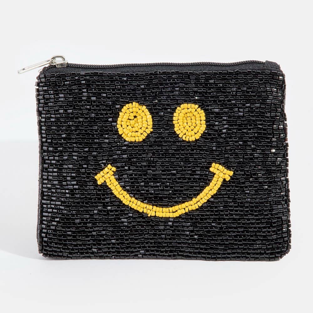 Yellow Smiley Face Seed Beaded Coin Purse
