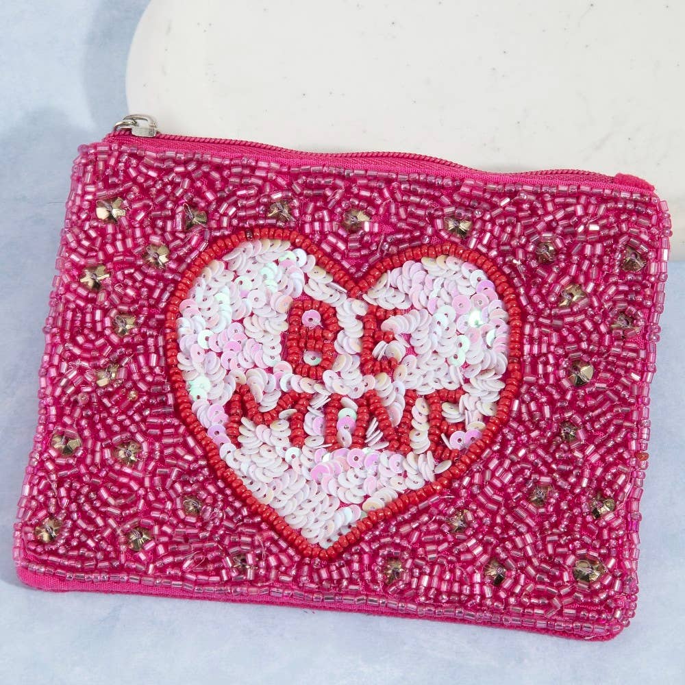 Be Mine Heart Seed Beaded Coin Purse